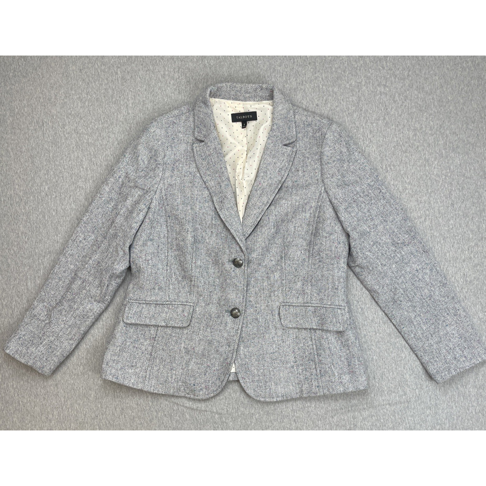 Talbots Blazer Women 12 Herringbone Wool Blend 2-Button Notch Lapel Jacket‎